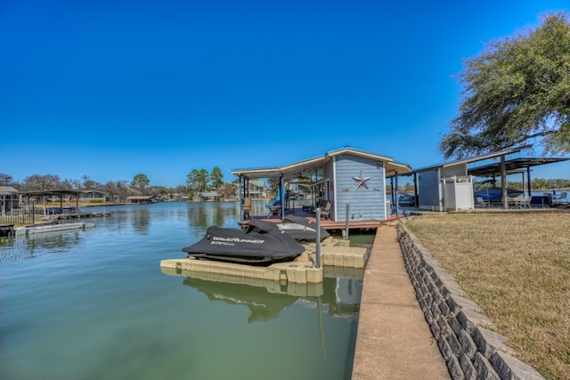 view of dock featuring a water view and boat lift