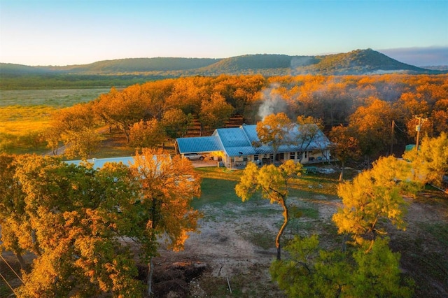 bird's eye view featuring a view of trees