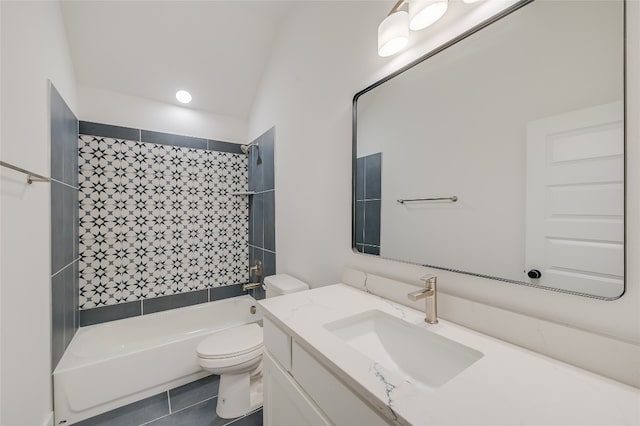 full bath with vanity, toilet, shower / bathtub combination, and tile patterned flooring