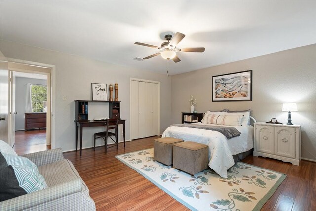 4703 White Elm Ct, Austin, TX 78749 - bedroom featuring a closet, light wood finished floors, and ceiling fan