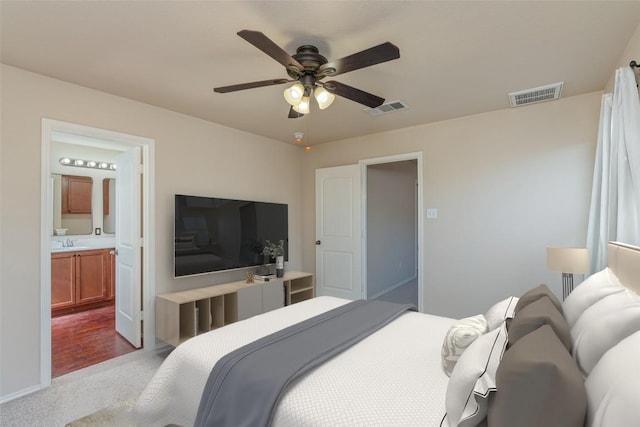 714 Alamo Plaza Dr, Cedar Park, TX 78613 - bedroom featuring carpet floors, ceiling fan, and connected bathroom