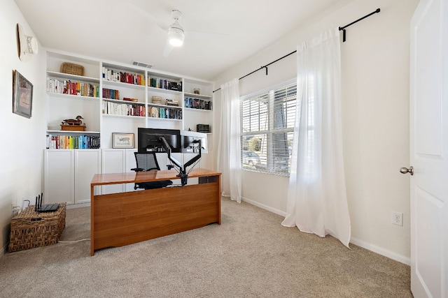 102 Tokalaun Dr, Hutto, TX 78634 - office area featuring light carpet and ceiling fan