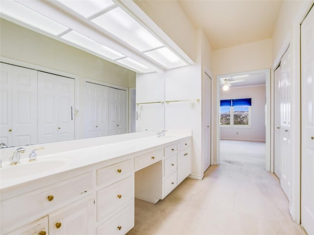 bathroom with a sink, a closet, and double vanity