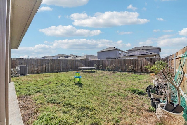 view of yard featuring central air condition unit and a fenced backyard