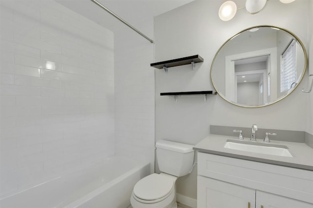 full bathroom featuring vanity, toilet, baseboards, and shower / bath combination