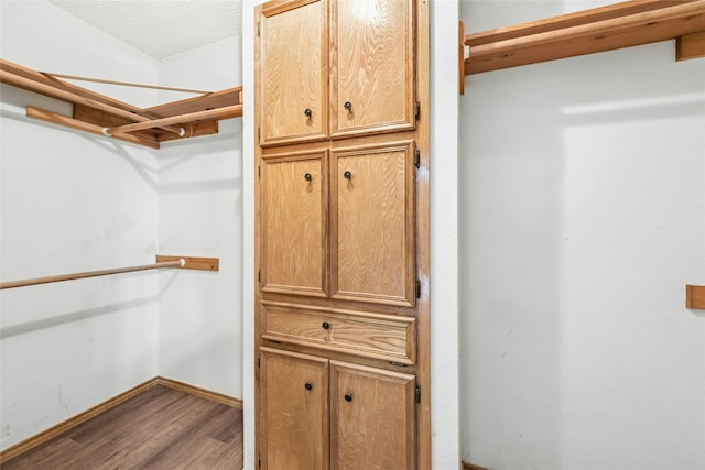 walk in closet with wood finished floors