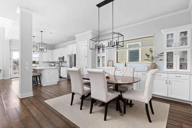 5820 Harper Park Dr Unit 70, Austin, TX 78735 - dining room featuring a chandelier, crown molding, dark wood finished floors, and recessed lighting