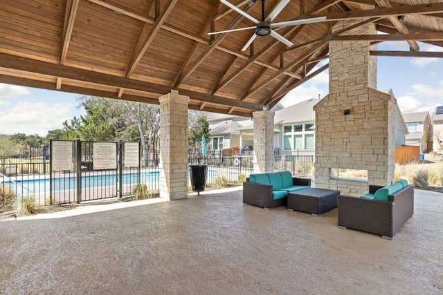 5820 Harper Park Dr Unit 70, Austin, TX 78735 - view of patio featuring an outdoor hangout area and ceiling fan
