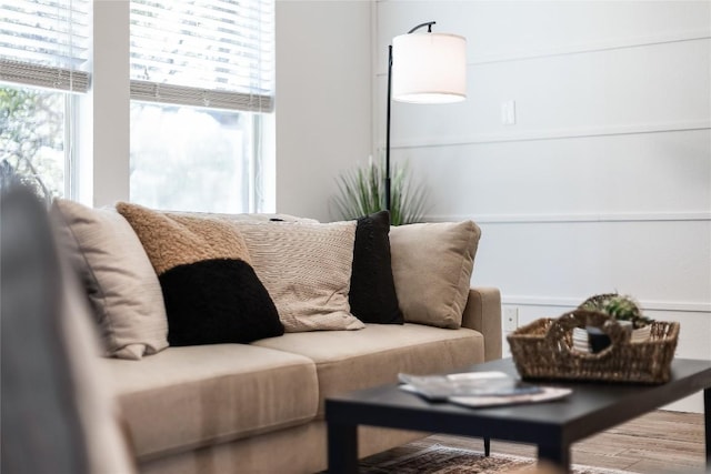 living area with wood finished floors