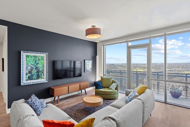 living room featuring baseboards and wood finished floors