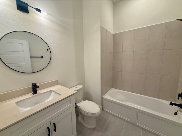 full bath with tile patterned floors, toilet, vanity, and shower / bath combination