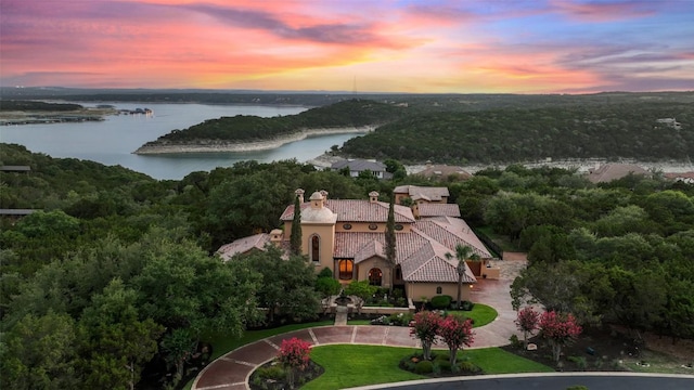 drone / aerial view featuring a water view