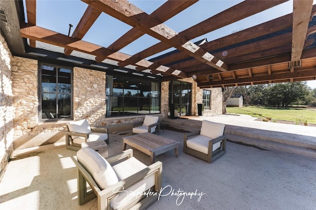 view of patio / terrace featuring outdoor lounge area and a pergola