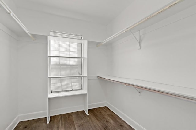 walk in closet with wood finished floors