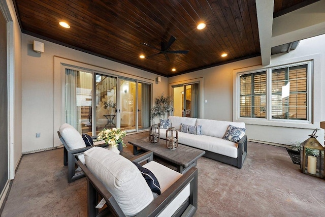 view of patio featuring an outdoor living space and ceiling fan