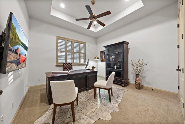 12500 Verandah Ct, Austin, TX 78726 - office space with light colored carpet, ceiling fan, a raised ceiling, and recessed lighting