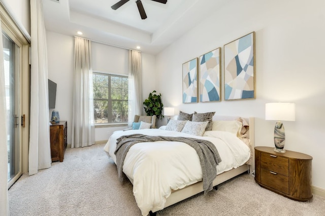 bedroom featuring baseboards, recessed lighting, and carpet floors