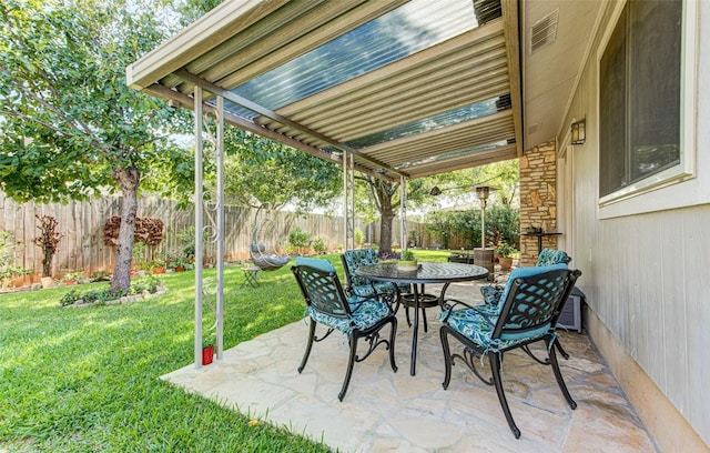 view of patio / terrace featuring outdoor dining space and a fenced backyard