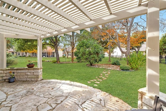 view of patio / terrace featuring fence and a pergola