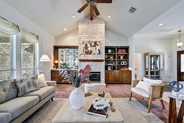 410 Rolling Green Dr, Lakeway, TX 78734 - living area with plenty of natural light, a ceiling fan, light colored carpet, and recessed lighting
