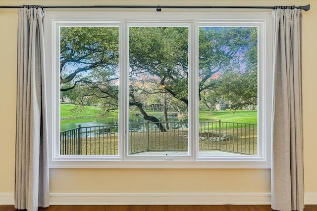 entryway featuring a water view