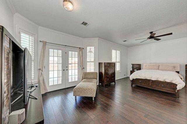 1000 Rutgers Dr, Pflugerville, TX 78660 - bedroom with french doors, wood-type flooring, access to exterior, multiple windows, and crown molding