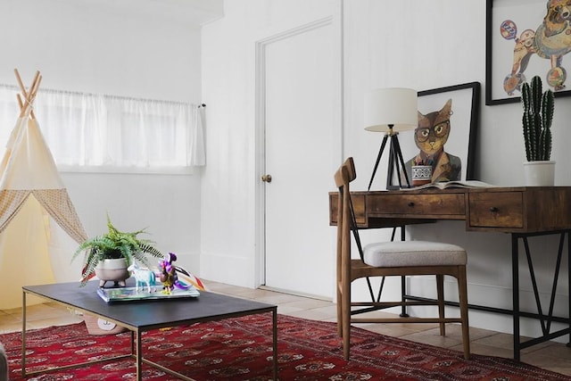 home office featuring tile patterned flooring