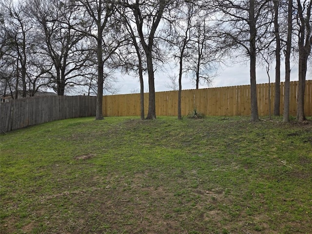 view of yard with a fenced backyard