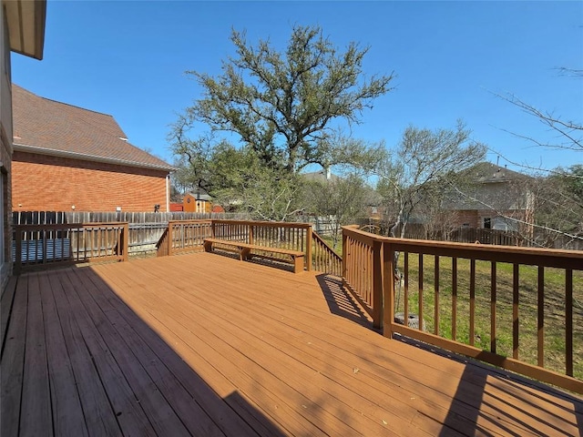 wooden deck featuring fence private yard and a lawn