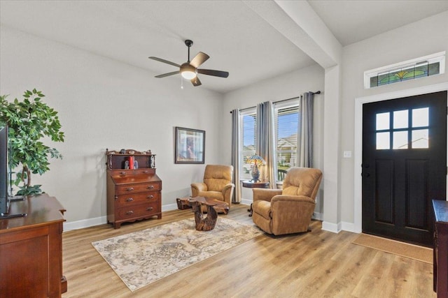 107 Freeman Day Dr, Bastrop, TX 78602 - entryway with light wood-type flooring and a ceiling fan