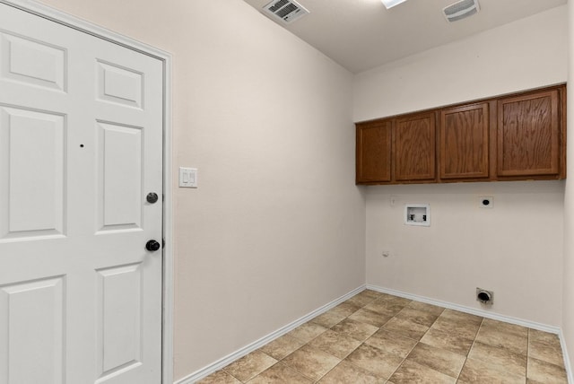 9812 Cow Page Ct, Temple, TX 76502 - washroom featuring visible vents, cabinet space, hookup for an electric dryer, and washer hookup