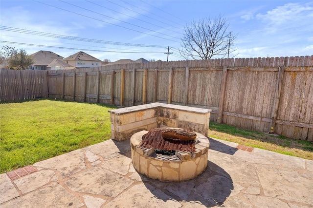 view of patio / terrace featuring a fenced backyard and an outdoor fire pit