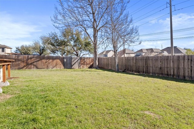 view of yard with a fenced backyard