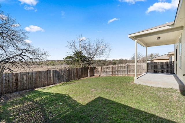 view of yard with a patio and a fenced backyard