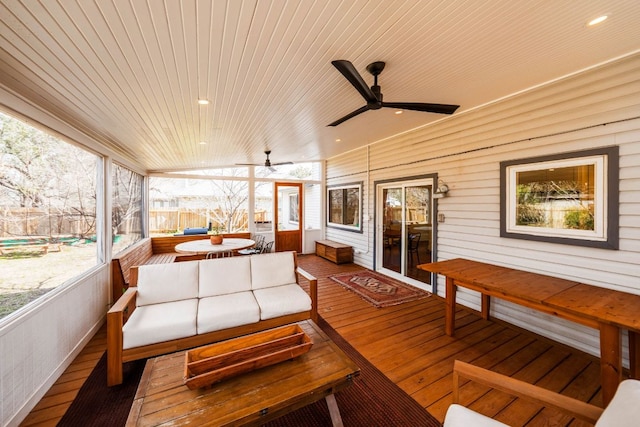 sunroom with wood ceiling