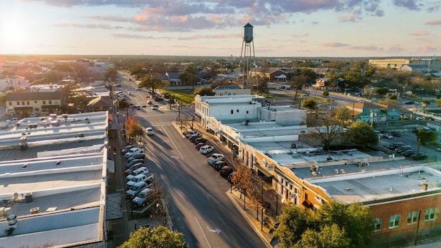 view of aerial view at dusk