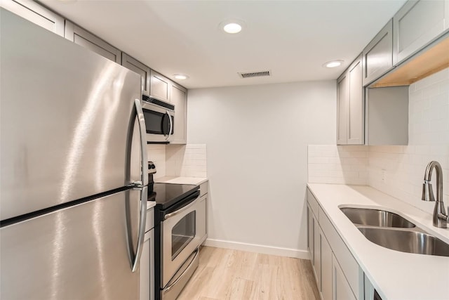 kitchen with a sink, light countertops, visible vents, and stainless steel appliances