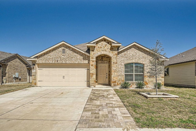 view of front of home featuring a garage, brick siding, and concrete driveway