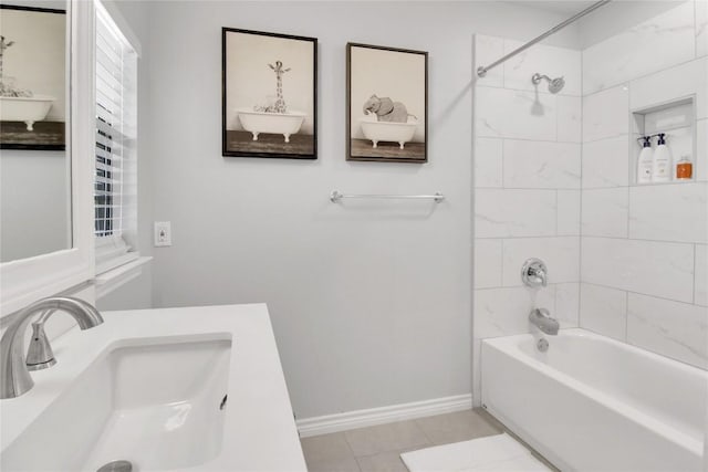 1019 Allen Ave, New Braunfels, TX 78130 - full bath with a sink,  shower combination, tile patterned flooring, and baseboards