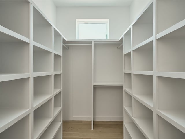 walk in closet with wood finished floors