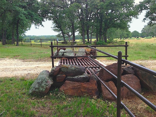 view of property's community with a rural view and fence