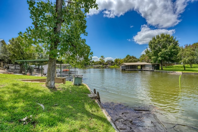 dock area with a water view