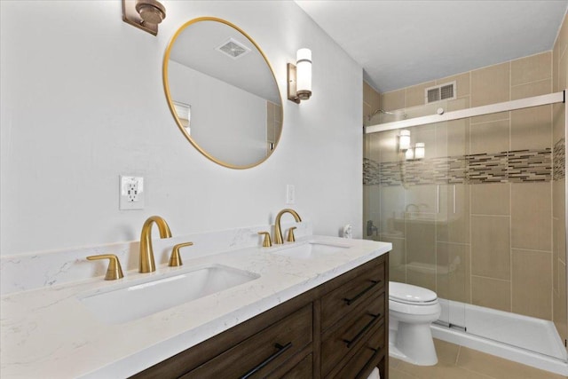 bathroom featuring visible vents, a shower stall, and a sink