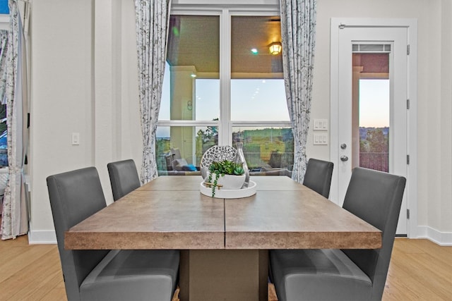 dining space with baseboards, a healthy amount of sunlight, and wood finished floors