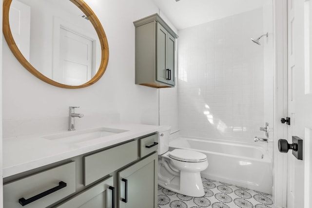 full bathroom featuring shower / bathtub combination, toilet, and vanity