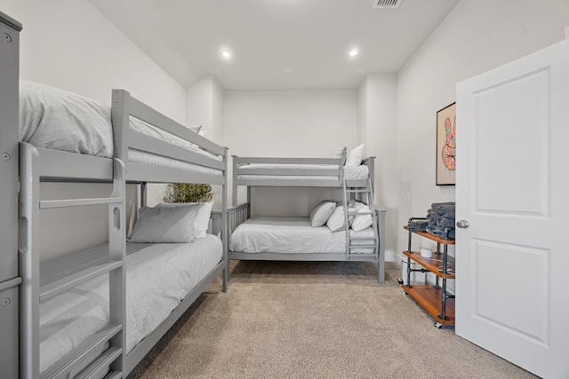 bedroom with recessed lighting, carpet, and visible vents