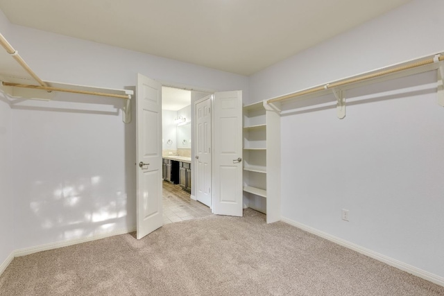 spacious closet with light carpet