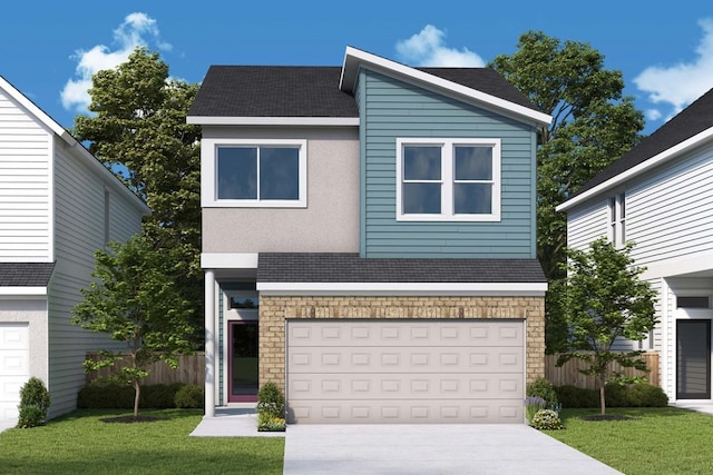 5505 Forks Rd, Austin, TX 78747 - view of front of house with driveway, a garage, and stone siding