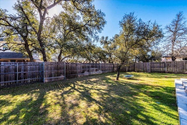 view of yard with a fenced backyard