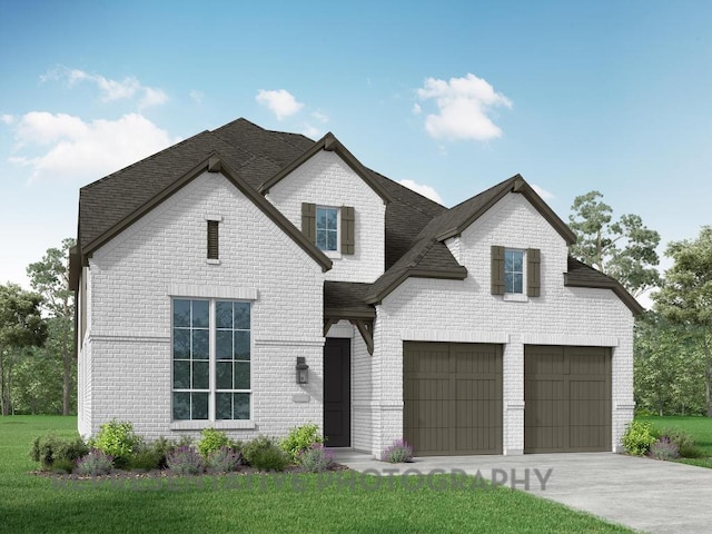 121 Poole Ln, Liberty Hill, TX 78642 - french country inspired facade with brick siding, concrete driveway, and roof with shingles